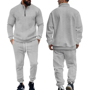 Chándal gris de hombre con tejido jacquard, sudadera con cremallera y pantalón