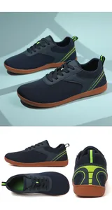 Vues détaillées de baskets respirantes en maille bleu marine avec des accents vert citron