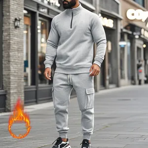 Chándal para hombre gris con forro polar, sudadera con cremallera y cargo