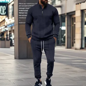 Chándal de jacquard de 2 piezas para hombre en azul marino con cremallera elegante