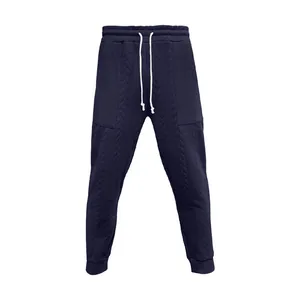 Vista frontal del pantalón jogger azul marino para hombre con diseño jacquard texturizzato
