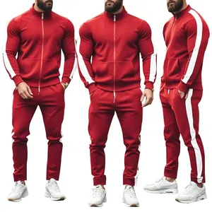 Chándal Hombre Mezcla Algodón Poliéster Chaqueta Cremallera Cuello Alto Y Pantalones Jogging Moda Urbana Informal