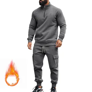 Chándal de forro polar para hombre con sudadera de media cremallera y pantalón cargo