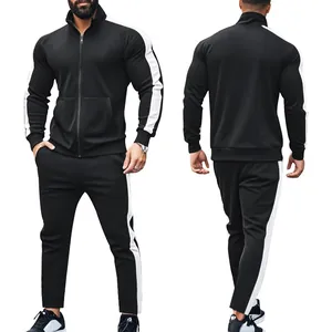 Chándal deportivo de dos piezas para hombre con cuello alto y franjas laterales