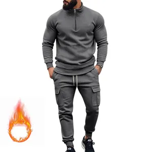 Conjunto de chándal gris para hombre con sudadera de media cremallera y cargo