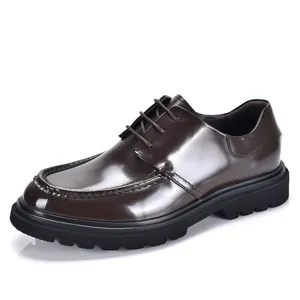 Men's Genuine Leather Derby Shoes Business Formal Wedding Dress Shoes High Shine Thick Sole Height Increasing Handmade Men Shoes
