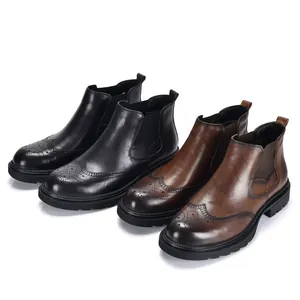 Klassische Chelsea-Boots aus Leder für Herren mit Brogue-Details in Schwarz und Braun