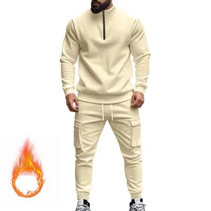 Chándal de forro polar para hombre con sudadera de media cremallera y pantalones cargo