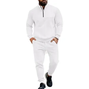 Conjunto de chándal de jacquard blanco para hombre con sudadera de media cremallera