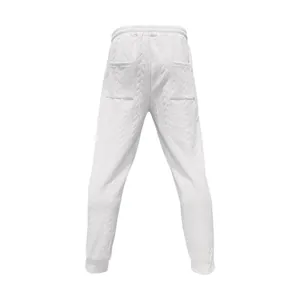 Detailed back view of men's white cable-knit jacquard joggers with two rear pockets