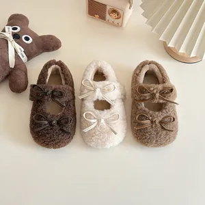 Süße Winter Plüschschuhe für Mädchen mit doppeltem Schleifendetail und Pelz