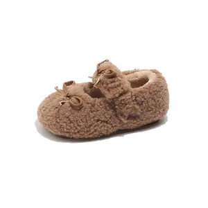 Süße pelzige Mädchen Slipper mit Schleife und Riemen für die Herbst-Winter-Saison