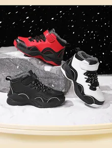 Outdoor warm winter fleece-lined high-top basketball shoes for boys in three colors