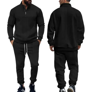 Conjunto de chándal jacquard negro para hombre, dos piezas con sudadera y pantalón