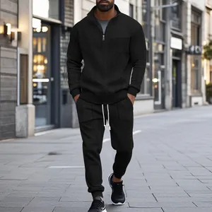 Conjunto de chándal de dos piezas negro para hombre con textura de punto trenzado