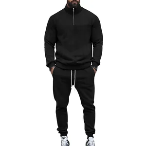 Conjunto de chándal negro de jacquard para hombre con sudadera de cremallera corta y jogger