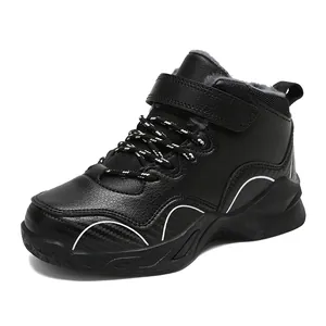 Warm fleece-lined boys basketball sneakers in black for outdoor winter wear