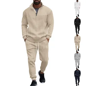 Heren Jacquard Trainingspak Top And Bottom Kwart Rits Hoodie Pullover Joggingbroek Casual Sportset