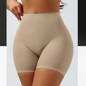 Mid-waist seamless shaping shorts for tummy control and butt lifting in beige color