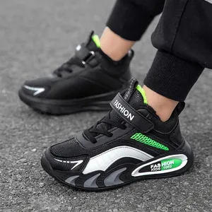 Warm fleece-lined black sports sneakers for boys winter outdoor running activities