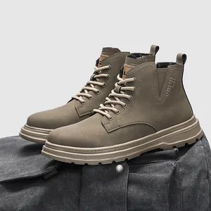 Men Retro High Top Boots Martin Work Style Outdoor Casual Non-Slip Thick Sole Lace Up Autumn Winter Fashion PU Leather Hiking Footwear
