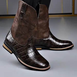Stivali da cowboy western da uomo eleganti con patchwork in pelle coccodrillo
