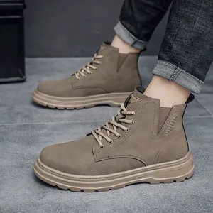 Side detail view of vintage brown men's Martin boots featuring durable thick soles