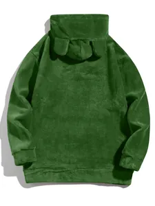 Back view of a green oversized men's hoodie featuring soft coral fleece texture