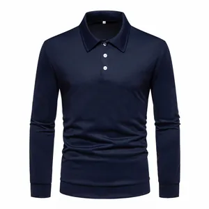 Classic navy blue long-sleeve polo shirt for men with elegant button-down collar design