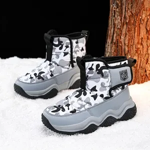 Warme sneeuwlaarzen voor kinderen met camouflagepatroon, fleecevoering en grijze zolen