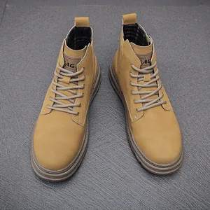 Vintage men's high-top Martin boots with durable thick sole in desert tan suede