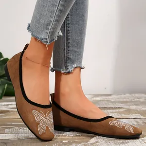 Scarpe Basse da Donna in Stile Etnico Scamosciate Con Farfalla di Strass Comode Slip On Traspiranti Loafer Casual