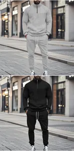 Detalle de chándal jacquard de dos piezas para hombre en gris y negro moda callejera