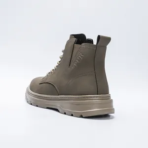 Rear view detail of men's retro high-top Martin boots with thick durable sole and embossed logo