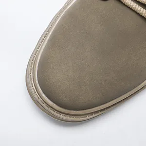 Macro view of retro men's Martin boot toe showing stitching and matte material texture