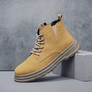 Vintage men's high-top outdoor work boots with thick and durable textured rubber soles