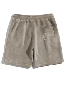 Detailed back view of men's plush coral fleece casual shorts with elastic waistband