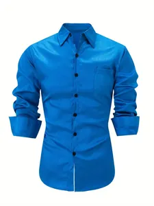 Vue détaillée d'une chemise décontractée élégante bleu roi mercerisée à manches longues