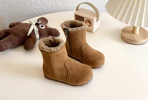 Bottes d'hiver marron pour enfants avec doublure en fausse fourrure et fermeture éclair