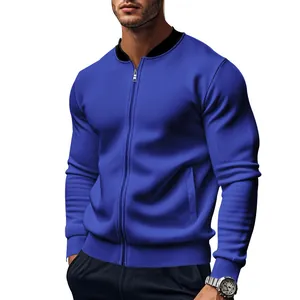 Giacca sportiva da uomo blu reale con zip e colletto alla coreana nero