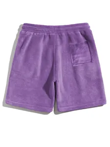 Macro detailed view of soft purple coral velvet casual leisure shorts for men