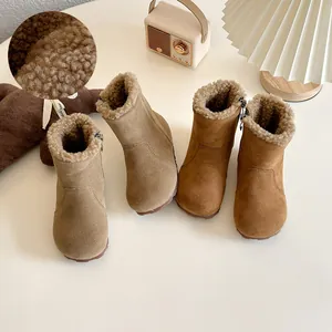 Bottes d'Hiver pour Enfants Doublées de Polaire Mi-Mollet pour Garçons et Filles Style Coréen Couleur Unie Fermeture Éclair Arrière Casual Birkenstock