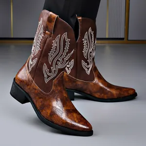 Herren Western-Cowboy-Stiefel mit Stickerei und strukturierter Schlangenoptik