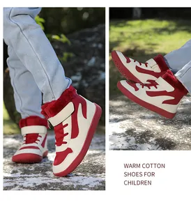 Botas de invierno cálidas para niños con forro de felpa y diseño rojo y blanco