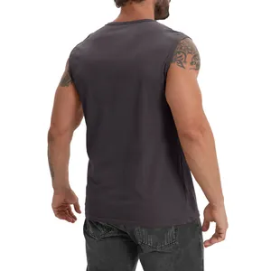 Vue arrière d'un débardeur de fitness en coton gris foncé pour homme