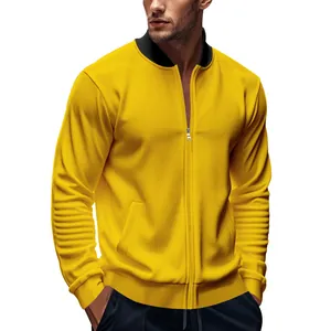 Vista dettagliata della giacca casual da uomo giallo brillante con maniche testurizzate