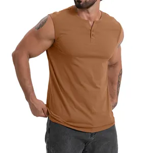 Débardeur Henley en coton pour homme marron caramel pour le fitness