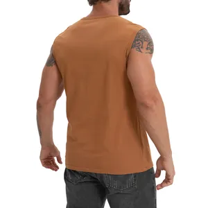 Vue arrière détaillée d'un débardeur de sport en coton orange brûlé pour hommes sans manches