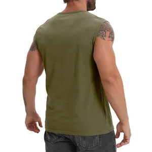 Vue de dos d'un débardeur de sport pour homme en coton vert olive sans manches