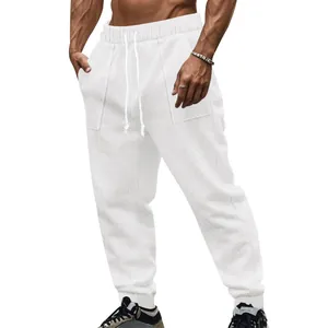 Men's Knitted Jacquard Casual Pants Drawstring Sports Breathable Bottoms Autumn Winter Plus Size Polyester Cotton Trousers